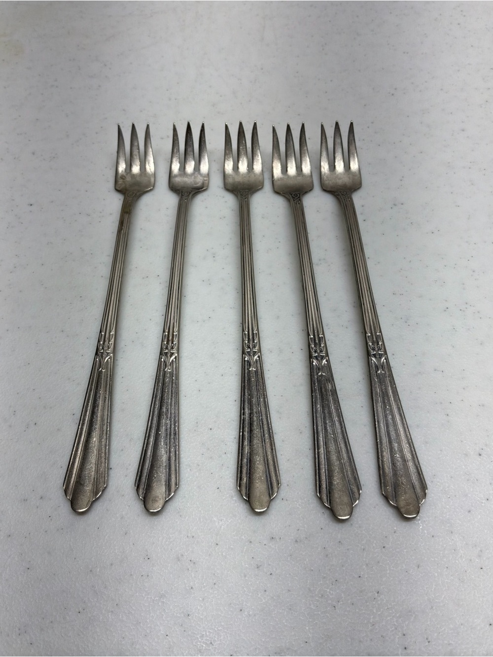 5 Caroline Silver Plate Cocktail Forks Seafood Fork Lot Flatware